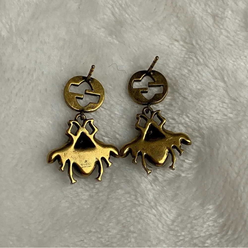 Gucci Interlocking “G”- Bee Dangle Earrings- Crystal and faux Pearl - Picture 3 of 6